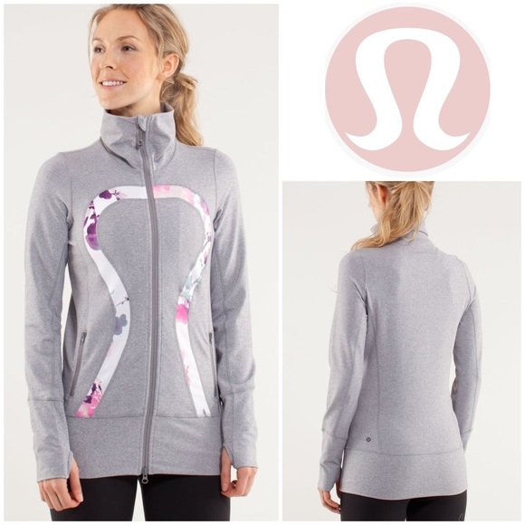lululemon athletica Tops - Lululemon In Stride Jacket in Heathered Fossil & Blurred Blossoms White